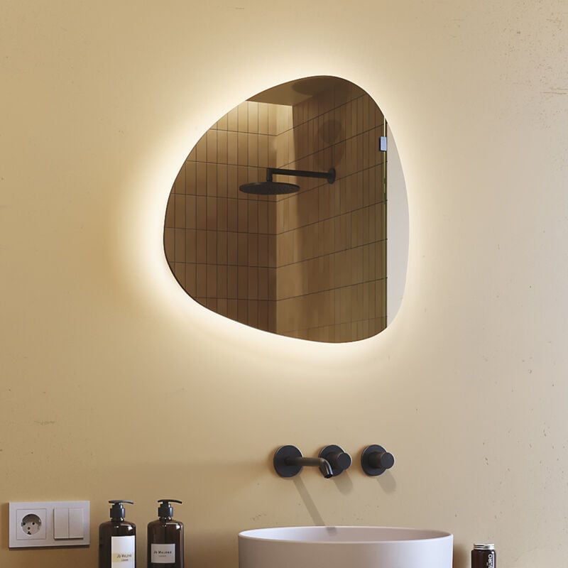 Miroir asymétrique avec lumiere led 54x54 cm Miroir de Salle de Bain Blanc Froid 6500K JAJ221
