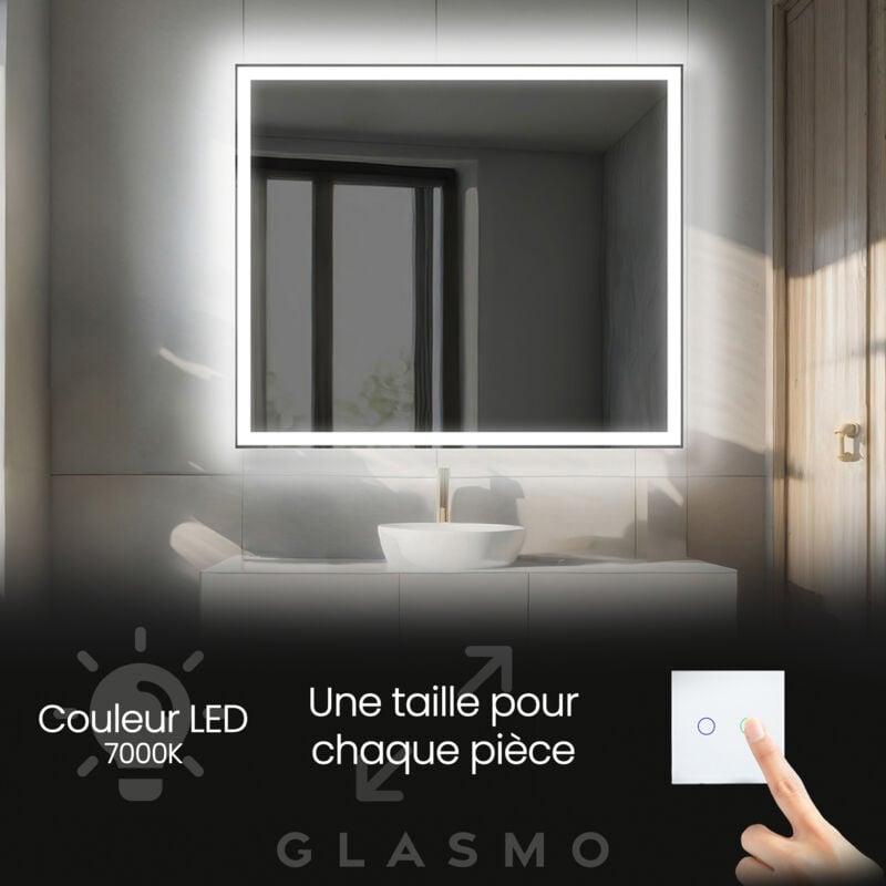 Foram - Miroir Salle de Bain led 150x100 cm Aurora - Horizontal Rectangulaire Miroir Mural Avec Éclairage Intégré Miroir Lumineux - Blanc Froid 7000 k