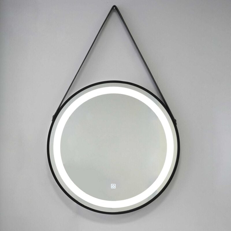 Kiamami Valentina - Miroir à Led Arrondi Rétro-Éclairé 75Cm Avec Corniche Et Lacet Noir