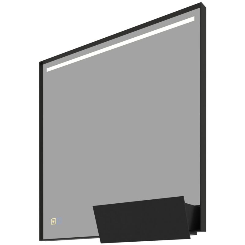 Miroir avec Lumière LED Optima, MDF, Miroir, Noir, 80x80x5 cm