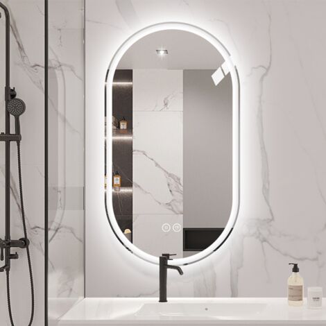 Miroir avec lumière smart intelligent 60×100 cm LED mural ovale sans cadre miroir de salle de bain à écran tactile anti-buée