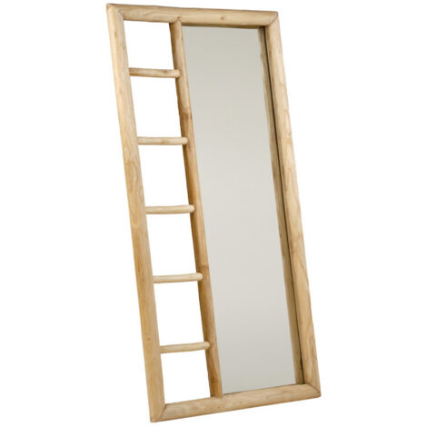 Miroir avec porte serviettes en teck massif H. 150 cm - MARIANO