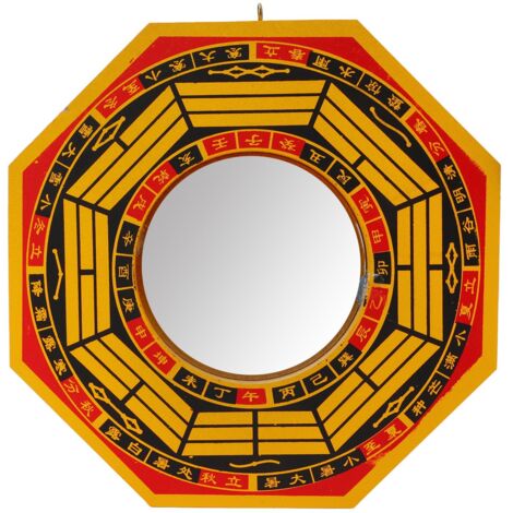 Miroir Bagua Feng Shui 20cm Convexe en Bois et Métal, Décoration Chinoise pour Cadeau de Pendaison de Crémaillère