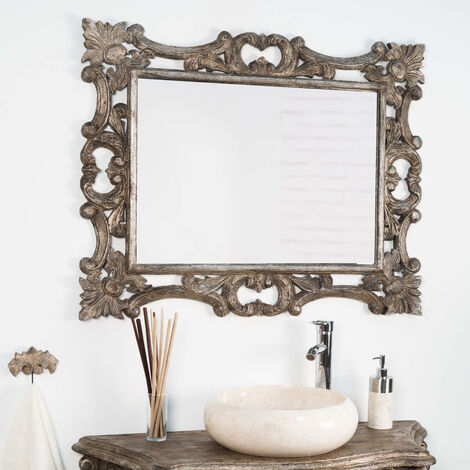 Miroir Baroque en bois patiné bronze 100cm X 80cm - Bronze
