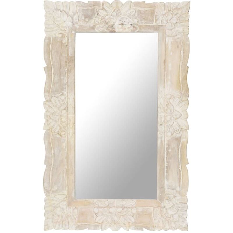 Miroir Blanc 80x50 cm Bois de manguier massif Vidaxl