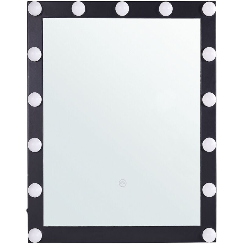 Beliani - Miroir Mural Rectangulaire avec Éclairage led En Verre et en Acier Noir 50 x 60 cm pour Coiffeuse ou Salle de Bain