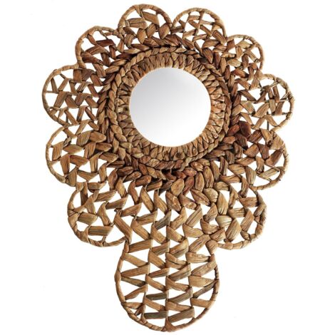 Miroir Boho Chic Naturel en Paja - Teinte naturelle de bois tressé beige et marron