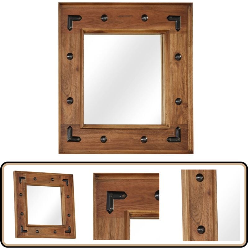 Vidaxl - Miroir Bois d'acacia massif 50 x 50 cm - Miroir Vintage - Miroir Bois Acacia - Miroir Entrée - Miroir Salle De Bain - Décoration Murale