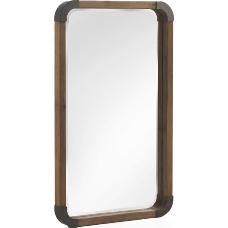 Miroir bois et métal gris style industriel à suspendre - bois foncé et métal gris
