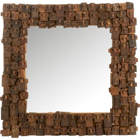 Miroir bois naturel aspect brut chic et cadre noir décoratif - Bois naturel foncé et noir