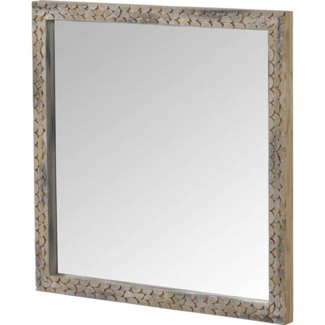 Miroir bois naturel finition greywash sculpté prêt à suspendre - bois naturel finition greywash