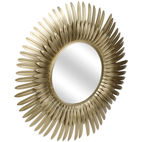 Miroir Cadre Plumes Dorées Ø55cm