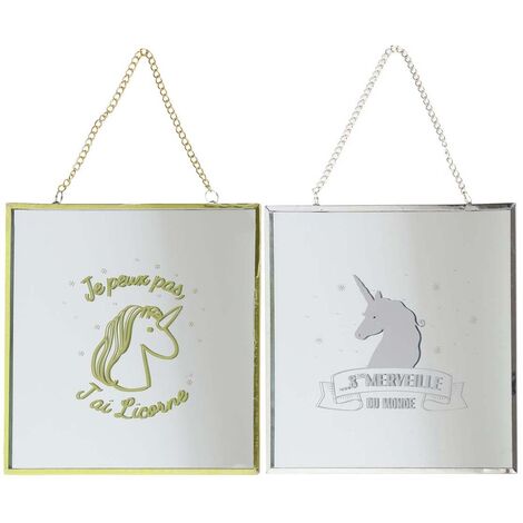 Miroir carré avec chainette licorne (Lot de 2)