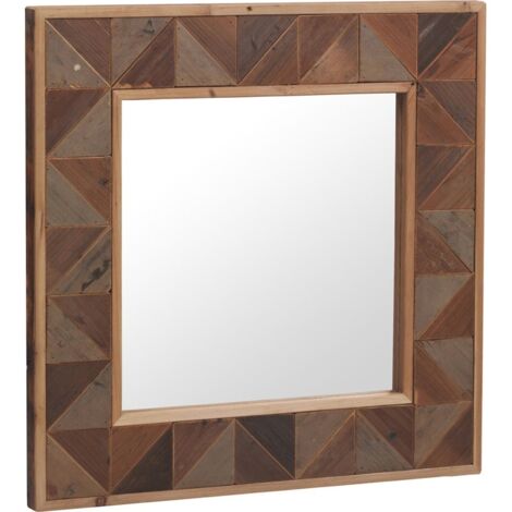 Miroir carré bois recyclé ambiance naturelle et chaleureuse - Bois naturel multicolore nuances chaudes