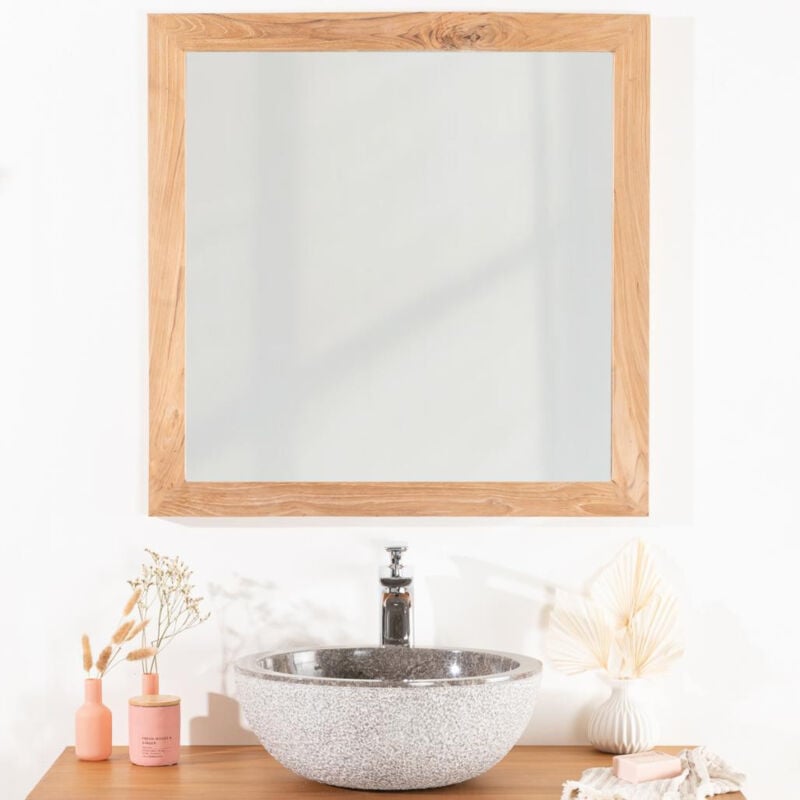 Miroir carré en teck massif 70 cm