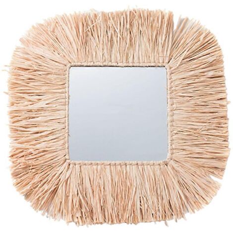 Miroir carré mural simple en raphia pour bureau à domicile