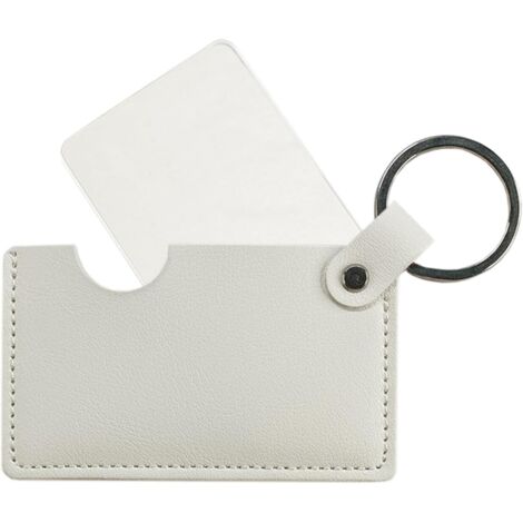 Miroir compact en acier inoxydable avec porte-clés, mini miroir de maquillage de voyage portable avec étui en cuir PU (blanc)
