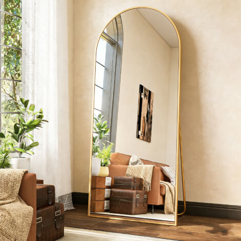 Miroir Complet arqué 177x77 cm, Miroirs sur Pied, Grand Miroirs de Sol Pleine Longueur, Miroir sur Pied bombé, Suspendu, pour Chambre Salon, Doré