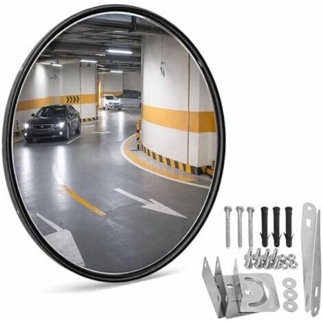 Miroir Convexe 45cm  – de Sécurité pour Angle Mort, Parking, Garage et Entrepôt Utilisation Intérieure & Extérieure (noir, 45cm) noir