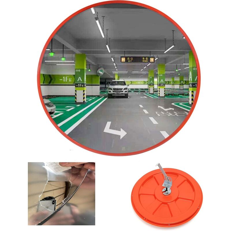 Miroir convexe 60cm, miroir de rue avec 130° grand angle, réglable miroir routier, miroir sortie garage pour allée, parc - miroir de circulation pour