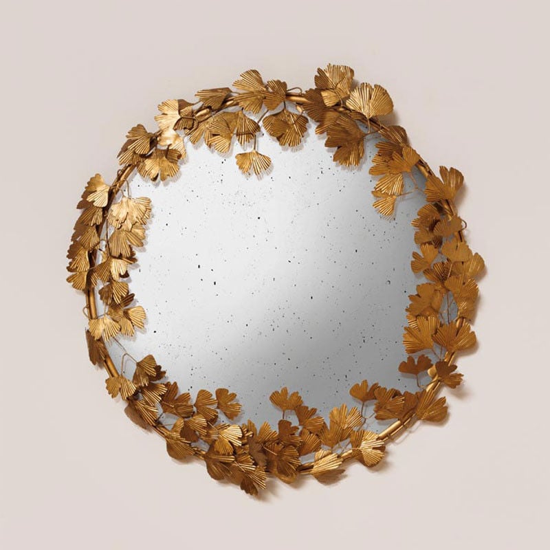 Chehoma - Miroir convexe feuilles de Ginkgo fer 58x58cm