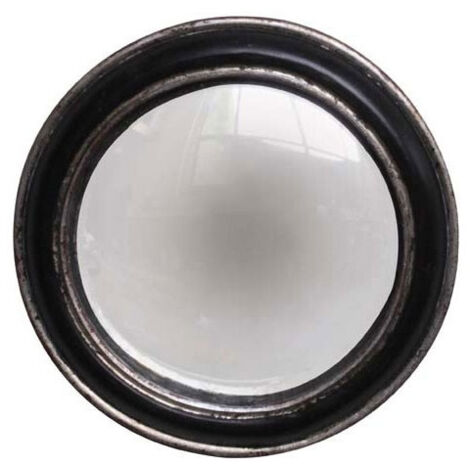 Miroir Convexe Mural Rond Patiné Argent - Diamètre 19cm
