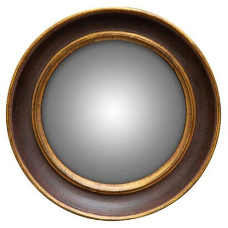 Miroir Convexe Mural Rond Résine Marron et Doré - Diamètre 17.5cm