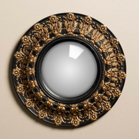 Miroir convexe noir décor doré 33cm - Noir et doré