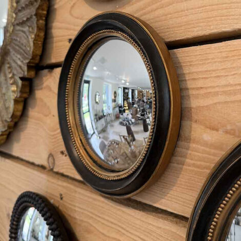 Miroir convexe noir doré 19cm – Effet diffuseur de lumière – Design intemporel pour entrée et salon – Cadre élégant en noir et or – Chehoma
