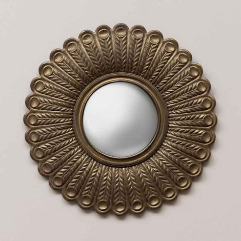 Miroir convexe plumes de paon dorées 36x2x36cm