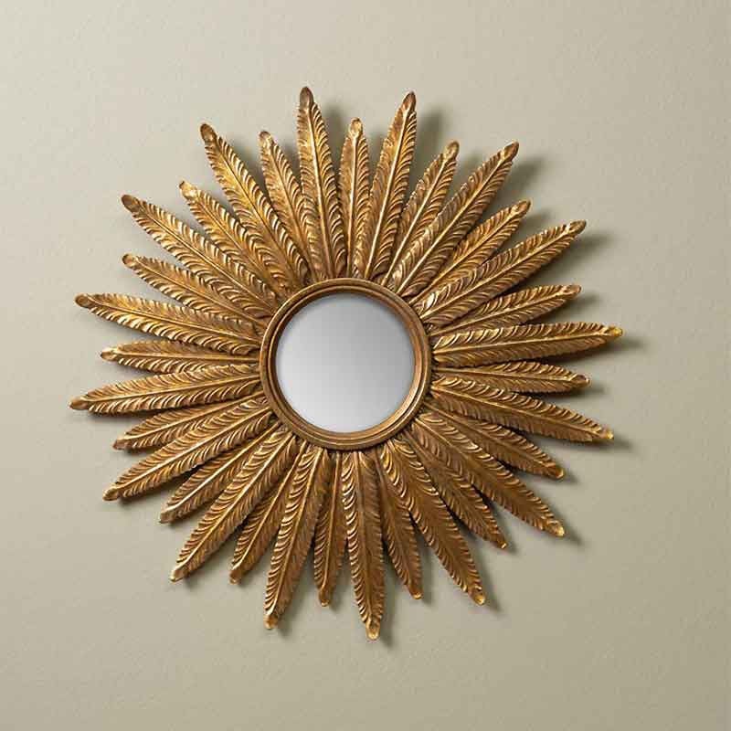 Miroir convexe plumes d'or 38cm