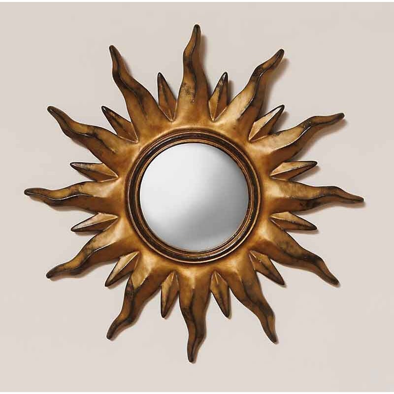 Miroir convexe soleil résine doré 31x31cm