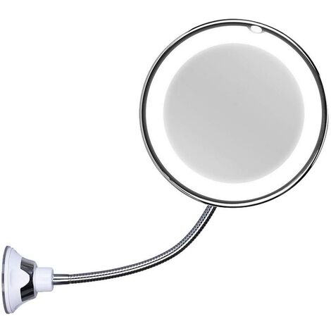 Miroir cosmétique avec col de cygne, grossissement 10x, éclairé par LED, avec ventouse puissante, orientable à 360 degrés, lumière du jour, à piles, sans fil et miroir de voyage compact
