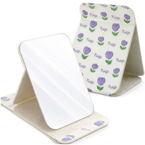 Miroir cosmétique en similicuir, ouvrant, sur pied, grand format, forme tulipe 15 x 20 cm L22