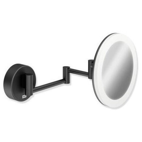 Miroir cosmétique LED. matt noir rond. 5-fois Élargissement Dual Light