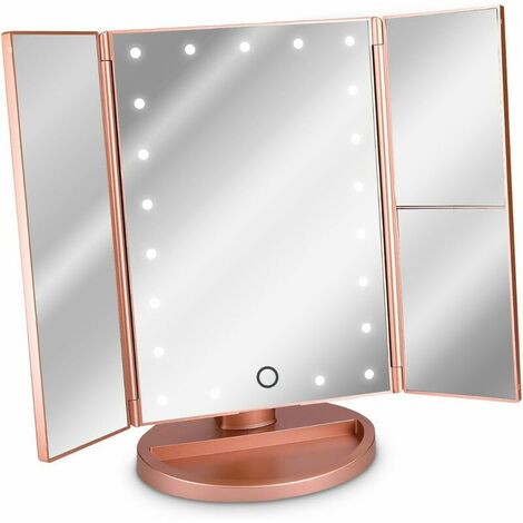 Miroir cosmétique LED Miroir sur pied pliable - miroir de maquillage éclairé Miroir de maquillage 2 fois 3 fois miroir grossissant - en or rose
