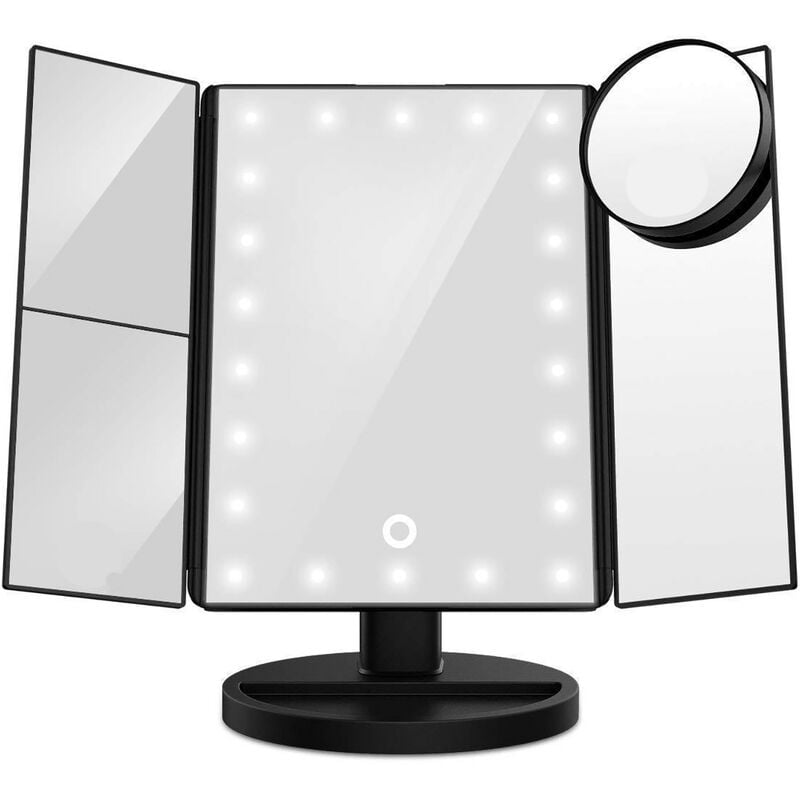 Miroir cosmétique, led, usb, 28x18x11,7cm, Noir