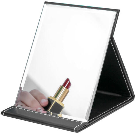 Miroir cosmétique pliant Miroir portable Miroir d'habillage HD - cuir PU, noir, 2618cm, 1pc