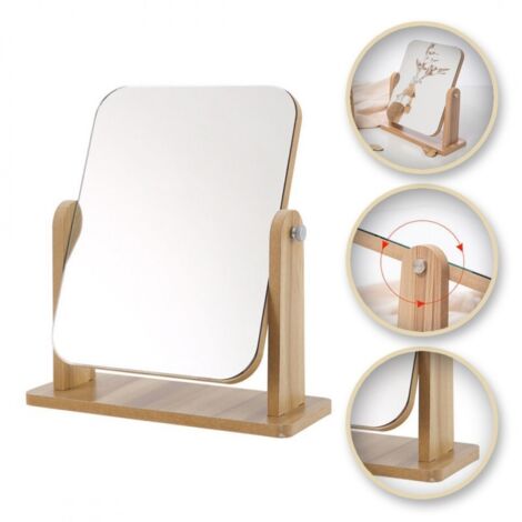 Miroir cosmétique rectangulaire sur pied en bois 23,5 x 19 cm L7BR