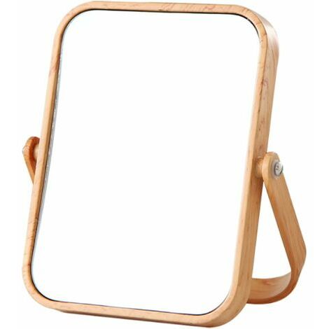 Miroir Cosmétique Sur Pied Double Face, Cadre En Bois Miroir De Courtoisie En Bois, Miroir De Maquillage 1x Et 3x Grossissement, Rotation À 360 Degrés, Clair Et Transparent