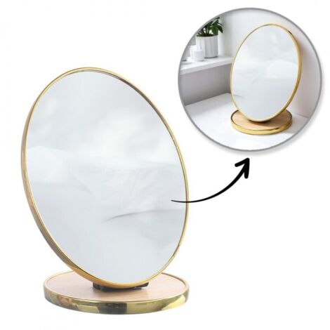 Miroir cosmétique sur pied en bois, ovale, cadre doré 15 x 20 cm L18
