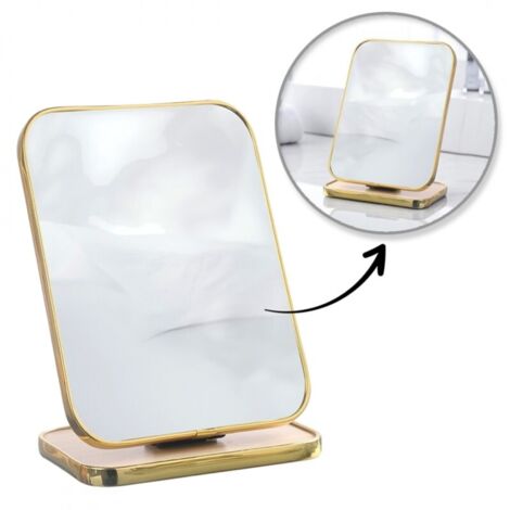 Miroir cosmétique sur pied en bois, rectangulaire, cadre doré 15 x 20 cm L19