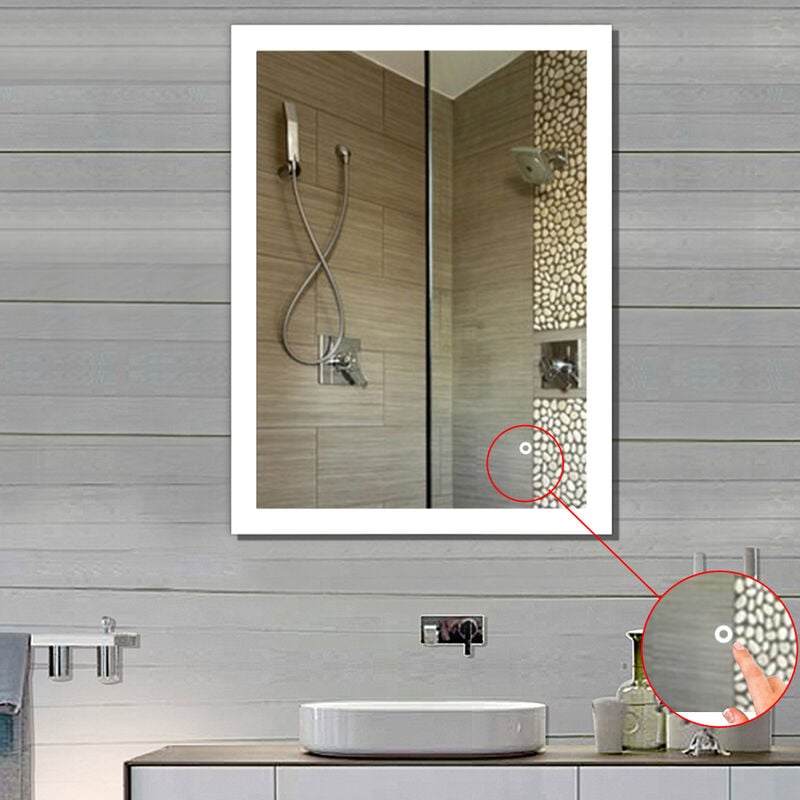 Miroir Cosmétiques Mural Lumière Illumination avec Commande par Effleurement Haloyo 90 x 70 cm,Blanc froid