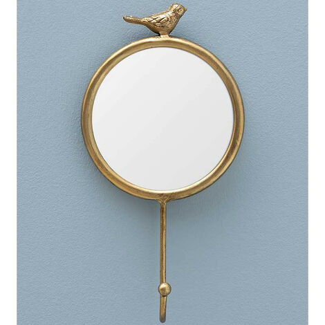 Miroir crochet oiseau doré 24x13cm