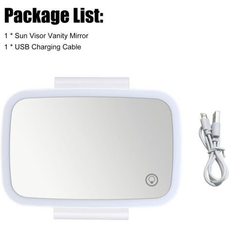 Miroir d'appoint Miroir de Soleil Lumineux pour Voiture avec LED - Support Clip Réglable, Pliable, Étanche, Rechargeable USB - Blanc, 17.9x11.9cm, ABS