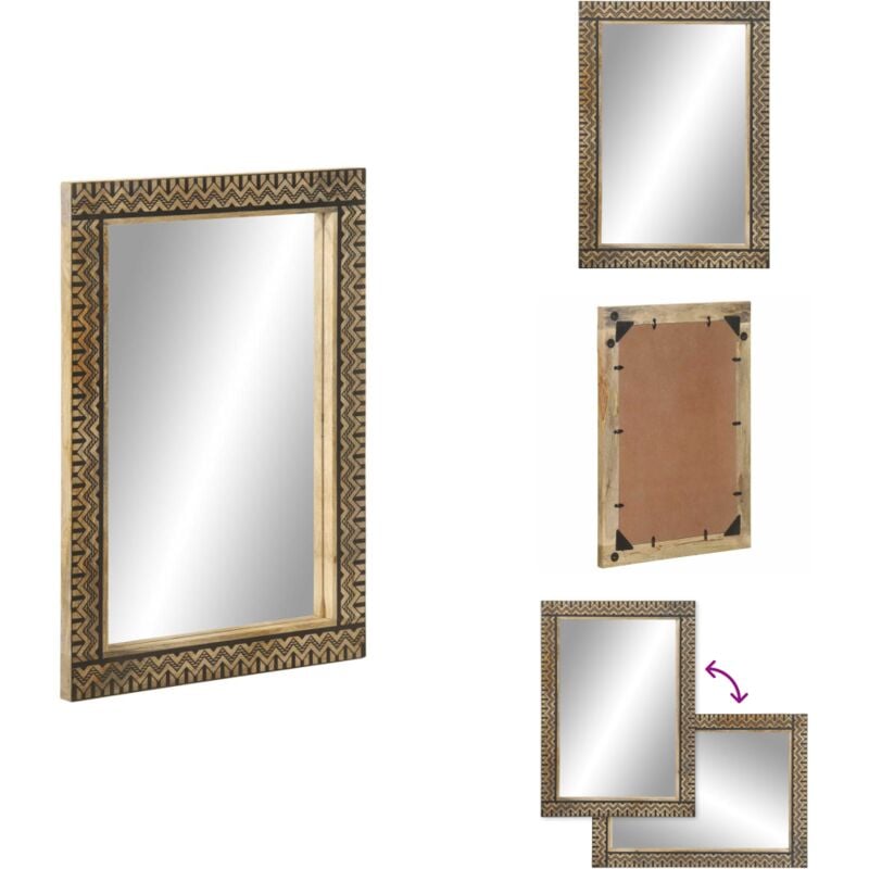 Miroir de bain 50x70 cm bois de manguier massif et verre - Miroir De Salle De Bain - Miroirs De Salle De Bain - Miroir - Miroir Mural