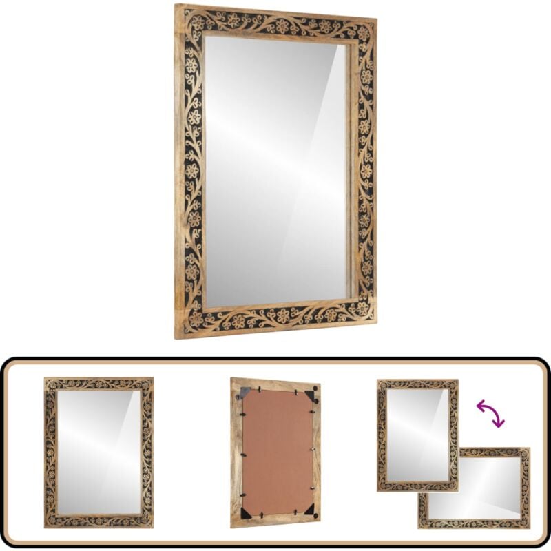 Vidaxl - Miroir de bain 50x70x2,5 cm bois de manguier massif et verre - Miroir De Salle De Bain - Miroir Mural - Miroir Design - Miroir Vintage