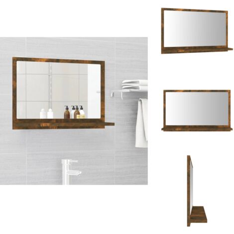 Miroir de bain Chêne fumé 60x10,5x37 cm Bois d'ingénierie - Miroir De Salle De Bain - Miroir Mural - Meuble De Salle De Bain - Étagère Murale - Décoration Salle De Bain