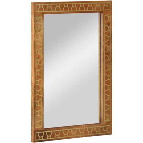 Miroir de bain-Miroir décoratif 50x70x2,5 cm bois de manguier massif et verre 581561