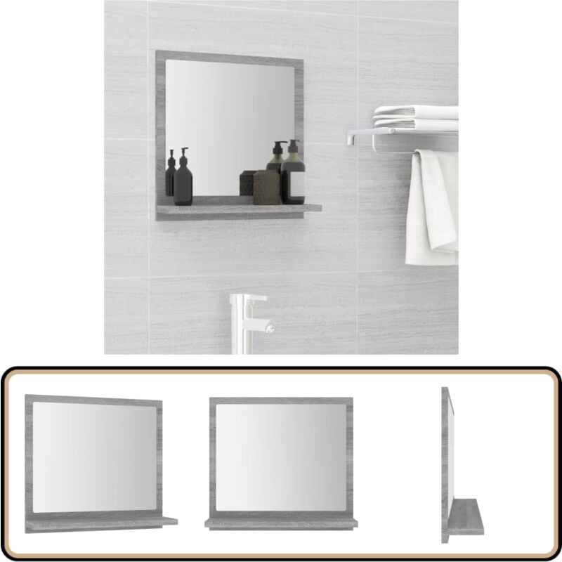 Vidaxl - Miroir de bain Sonoma gris 40x10,5x37 cm Bois d'ingénierie - Miroir De Salle De Bain - Miroir Mural - Meuble De Salle De Bain - Étagère